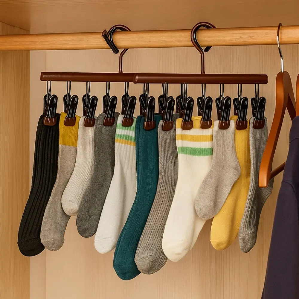 Multi-purpose 10 Clips Clothes Drying Rack Anti-Slip Non-marking Sock Clips Rotatable Windproof Clothes Hanger Home Closet