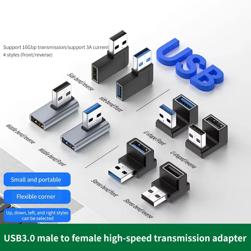USB Adapter 90 Right Angle USB 3.0 Extension Upward Elbow 10Gbps Male to Female Extension Plug Converter For PC