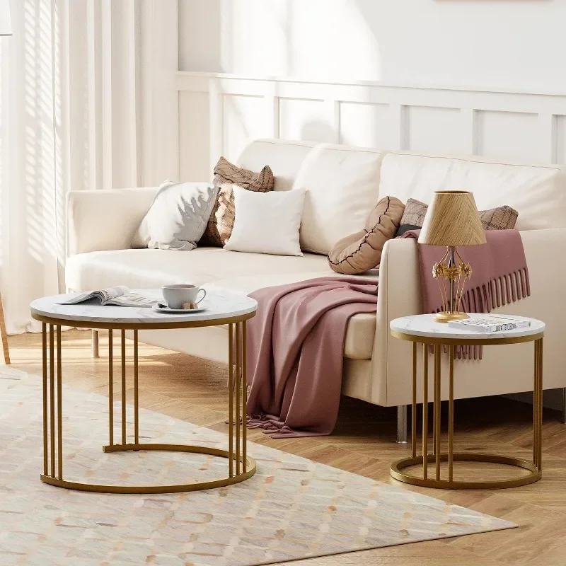 Coffee Table Faux Marble Nesting Table for Small Place 2 Sets Modern Furniture Living Room Sets End Side Table Night Stand 6