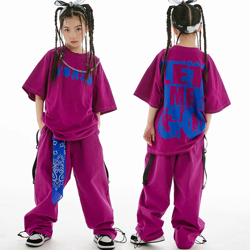

Hip-Hop Performance Clothing Practice Wear New Girls Jazz Dance Costume Short Sleeves Hip Hop Suit Summer Kids Loose
