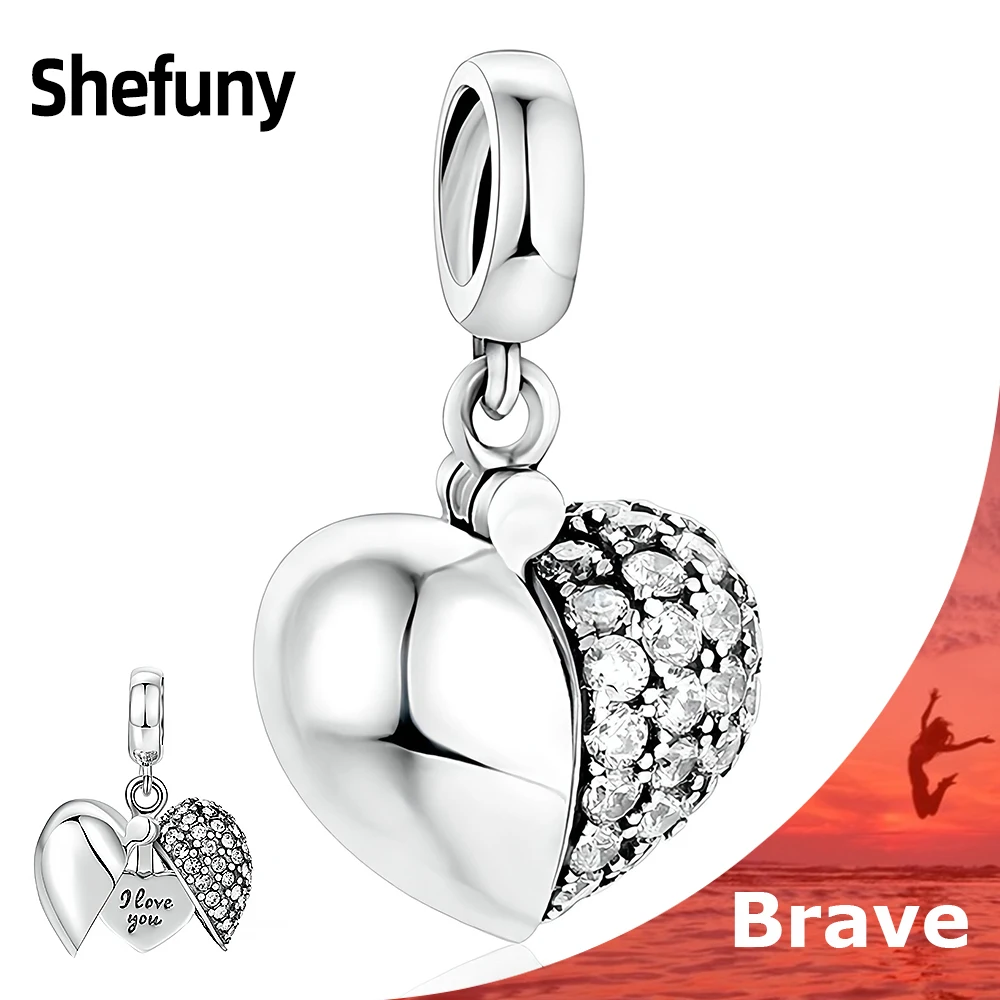 

925 Sterling Silver Heart Can Open Charms Zirconia I Love You Pendant Bead Fit European Bracelet Necklace For Women Fine Jewelry