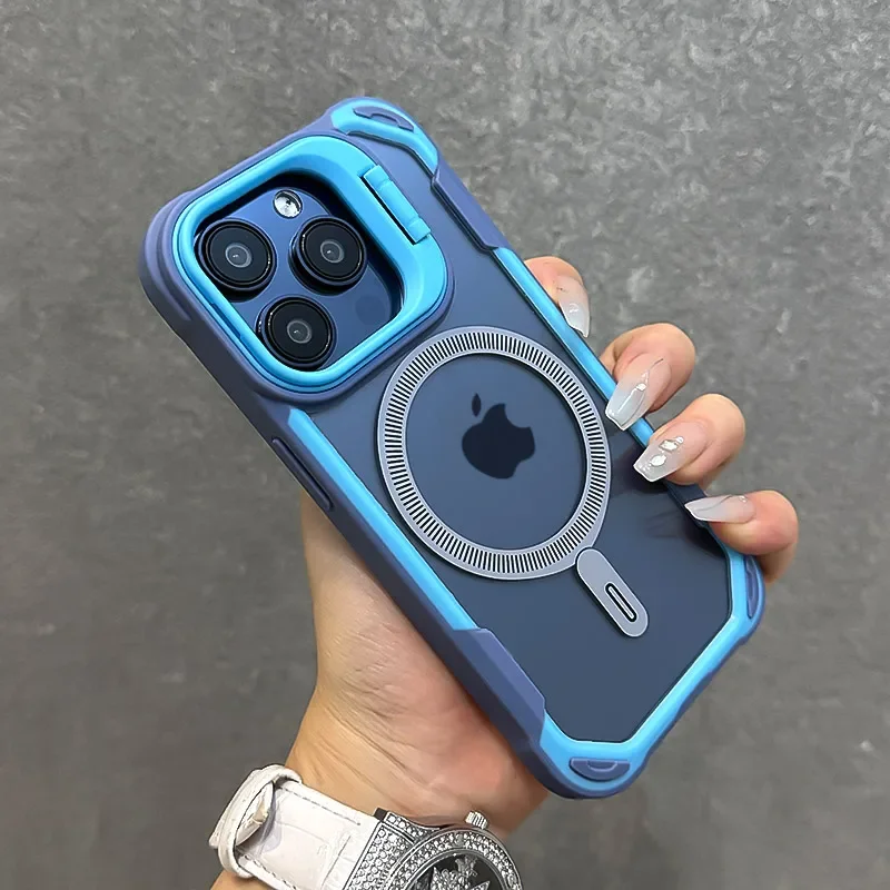 Armor Fold Lens Stand Magnetic Case for iPhone - Angle View