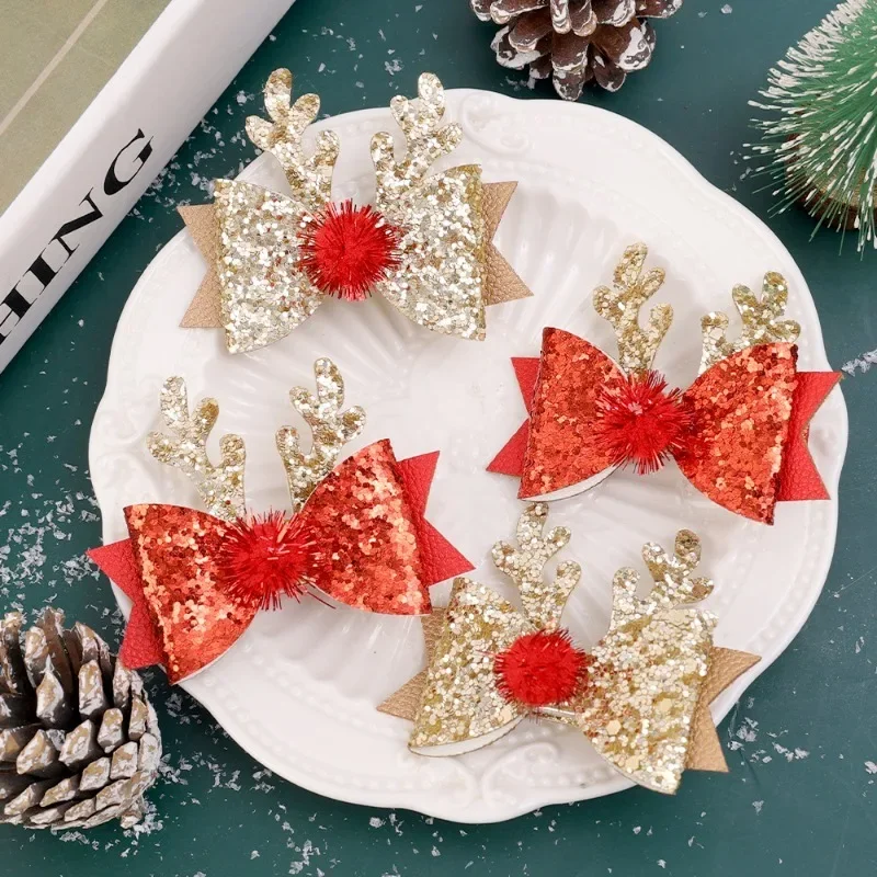 

Christmas Hairpins Xmas Bow Hair Clips Shiny Antler Plush Ball Barrette Hair Clips for Kids Headwear Gifts Hair Accessories