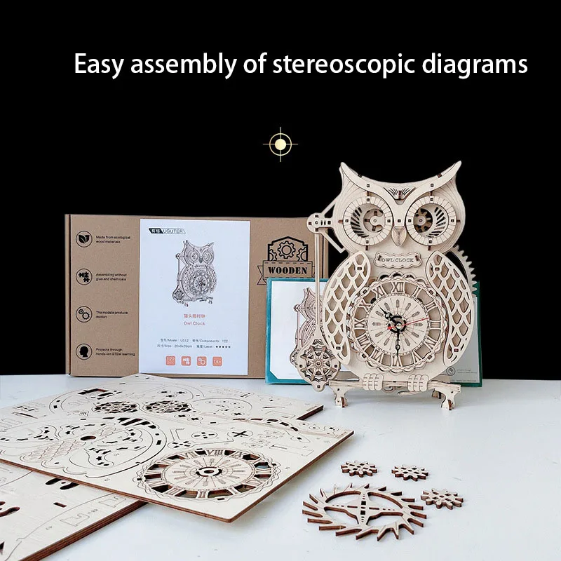 creative-3d-three-dimensional-puzzle-wooden-owl-clock-difficult-assembly-model-antique-pendulum-clock-shaped-puzzle