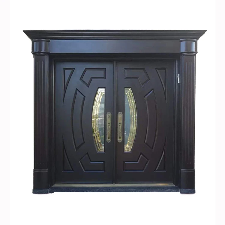 American Wooden Entrance Style Models Mahogany  Double Solid Wood Main Entrance Exterior Entry Front Doors 6