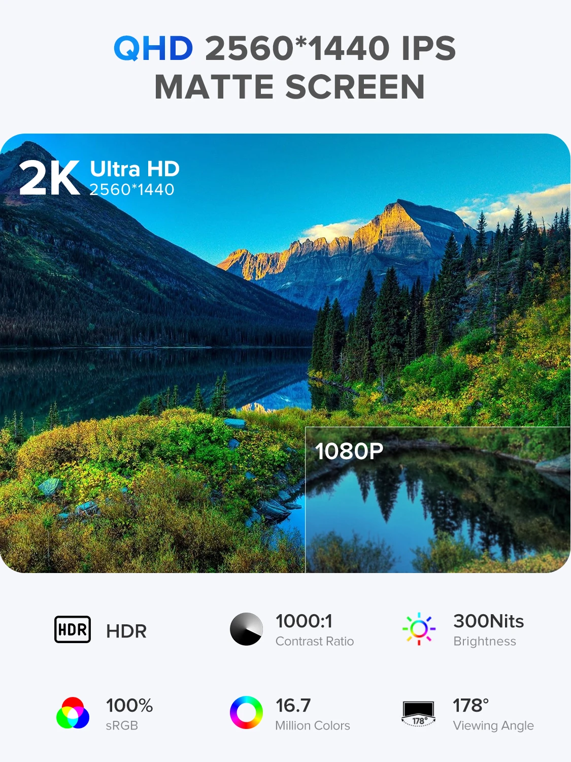 UPERFECT UMax 22 컴퓨터 게임 디스플레이 22인치 2K 1440P 100% sRGB USB-C HDMI IPS 화면 노트북 MacBook Surface PC PS4/PS5 Xbox 킥스탠드 스피커