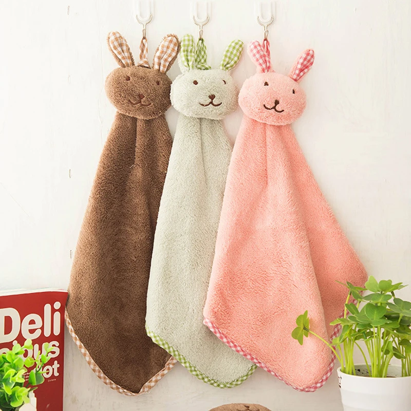 Hand Towel Cute Baby Soft Plush Bath Towel Baby Nursery Hand Cartoon Animal Wipe Hanging Bathing Accessories
