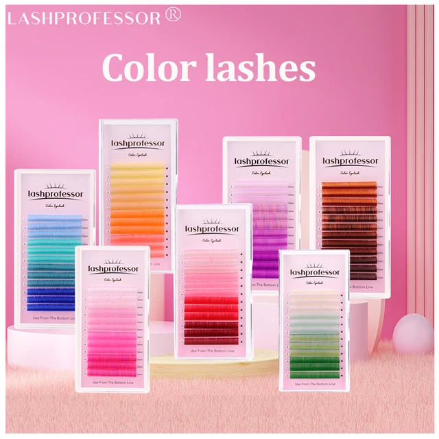 Colorido Faux Mink Eyelash Extension, Colored Lashes, Ombre Cor, Vermelho, Roxo, Azul, Rosa, Amarelo, Verde, Marrom, Colorido, Individual, Maquiagem