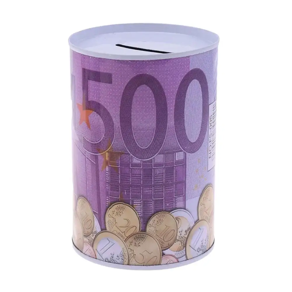 Metal Piggy Bank Tinplate Euro Dollar Pattern Design Money Box Safe Cylinder For Deposit Boxes 6 Color M2M7 4
