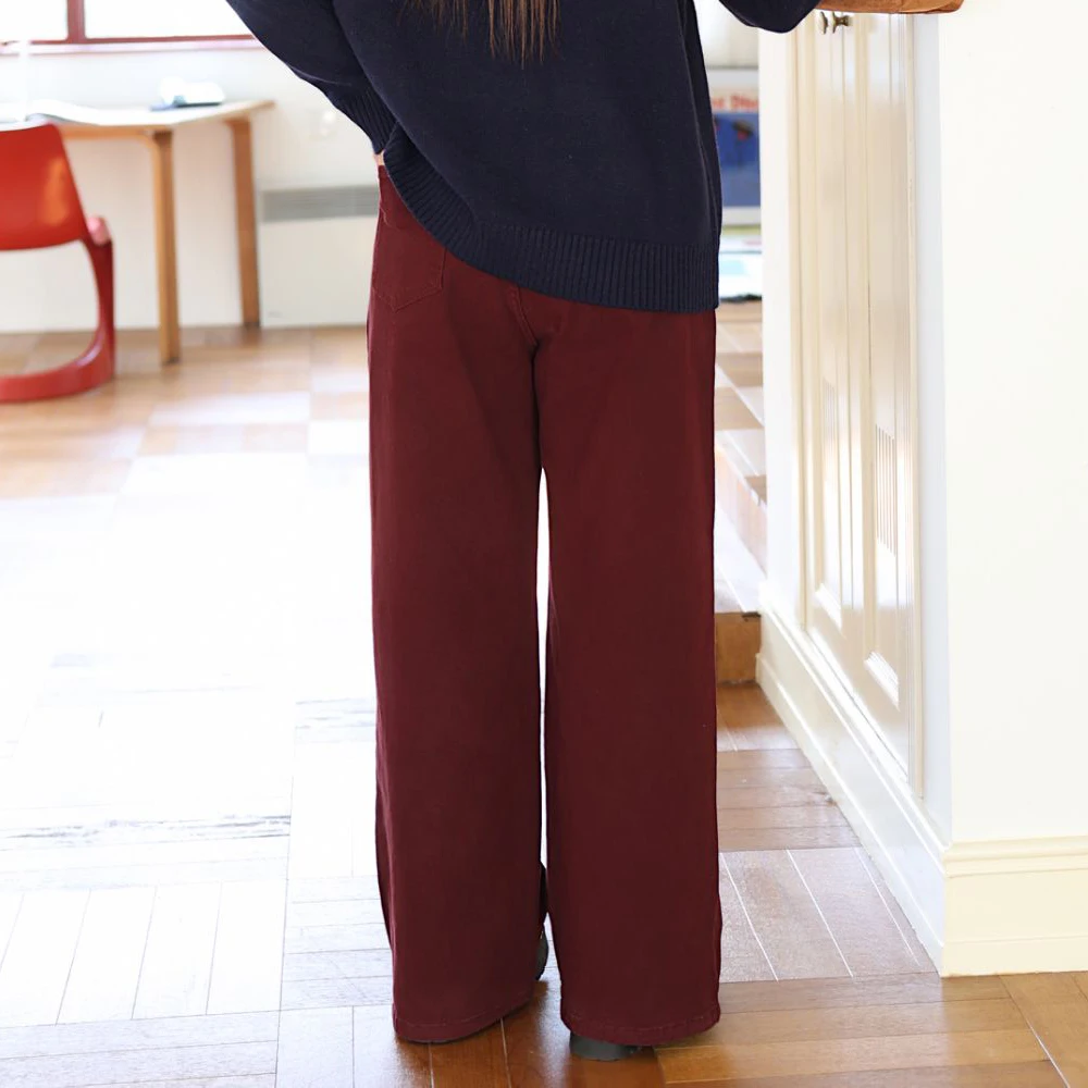 Plus Size Women's Straight Leg Jeans Premium Casual Burgundy Color Thick Denim Long Pants Vintage High Waist Autumn Winter 2025
