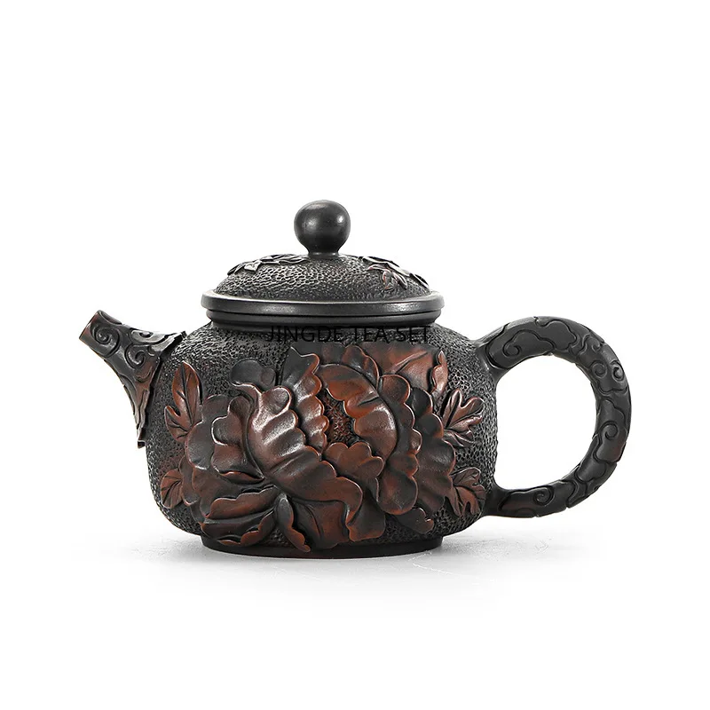 Purple pottery hand carved teapot household ceramic single teapot Kung Fu tea set tea ceremony container