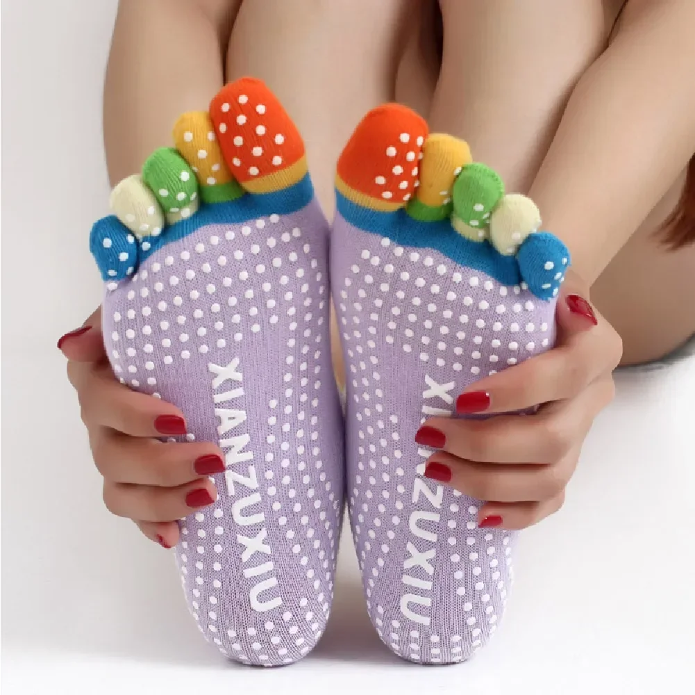 

Blossomora Non-Slip Ladies Dance Pilates Socks Healthy Cotton Sports Five-toed Socks Colorful Women Yoga Socks