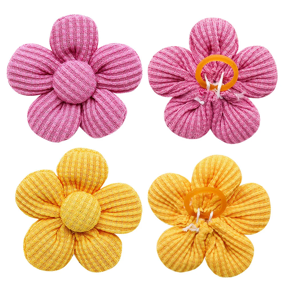 10PCS Solid Color Pet Dog Bows Puppy Flower Hair Bows Rubber Bands for Dogs Cute Cat Dog Bows Hairwear Dog Hair Accessories 4