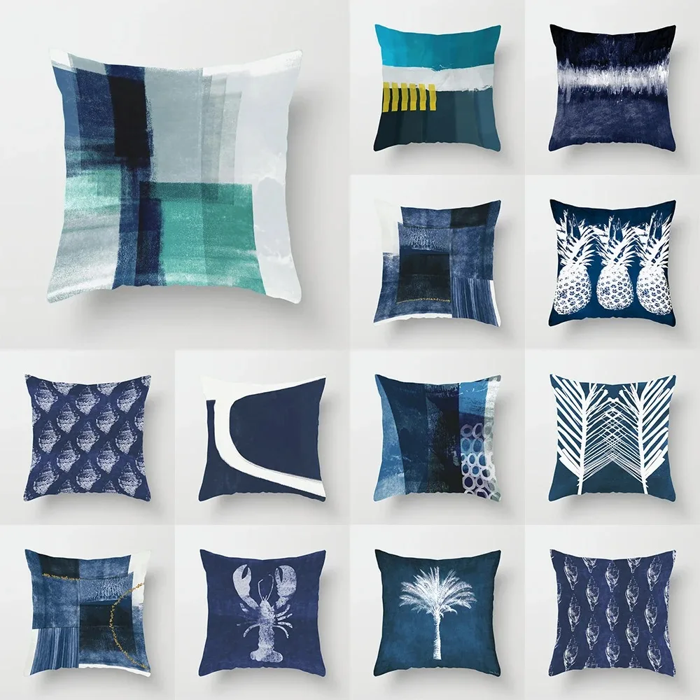 

Car Living Room Sofa Cushion Cover Luxury Home Decoration Pillow Cover Blue Geometric Print Pattern Cushion Cover