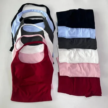 No Logo 2 Pieces Sports Set Women Backless Tank Tops High Waist Scrunch Seamless Shorts Gym Set Sportswear Workout Set Yoga 1