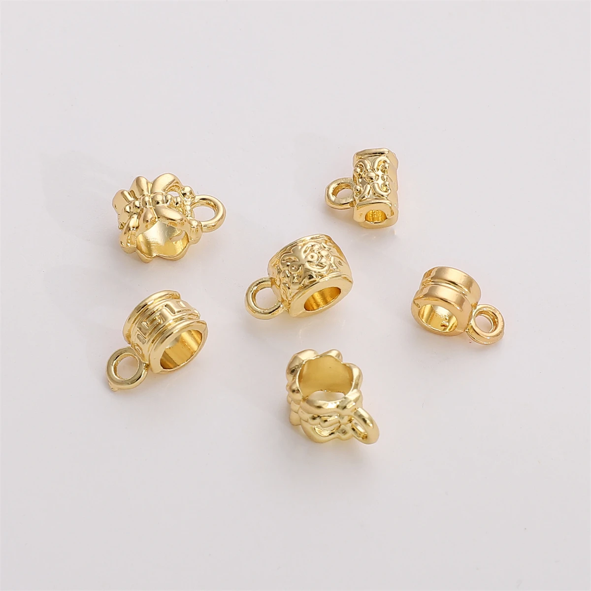 1Pcs 14K Gold Plated Alloy Bail Beads DIY Bracelet Necklace Pendant Charms Holder Spacer Connector Tube Bails Cord Bails