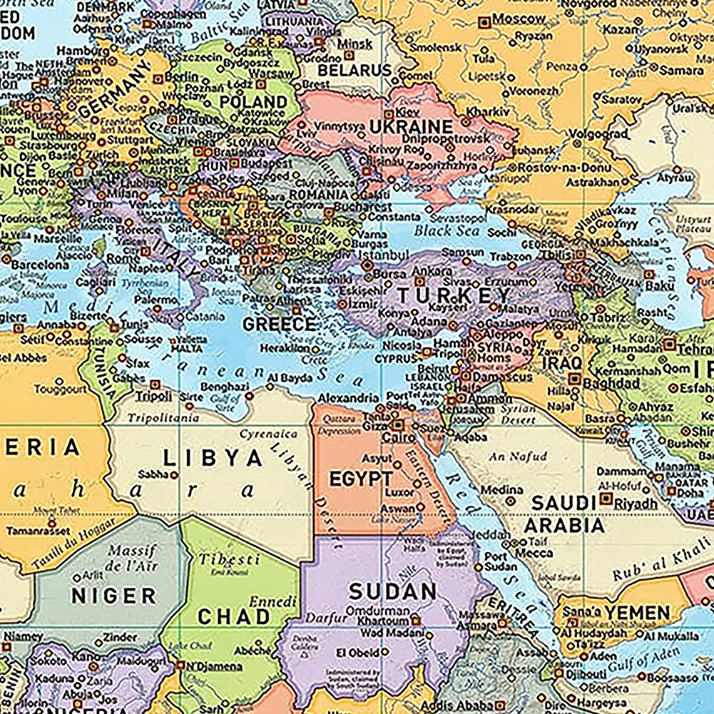 Foldable The Map of World in English Decorative Hanging Picture Non-woven Fabric Home Wall Decor School Supplies 100*70cm