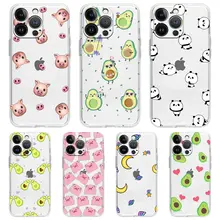 

Phone Case For iPhone 13 11 12 Pro Max X XR XS 7 8 Plus SE 2020 Transparent Soft Cover TPU Fundas Cartoon Cute Pig Panda Avocado