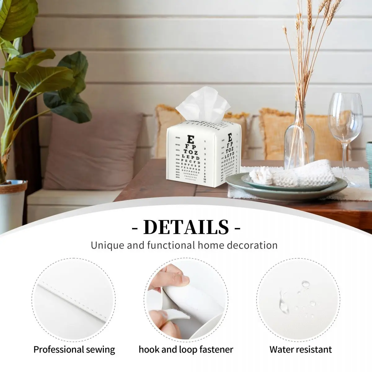 Custom Optician Glasses Gift Tissue Box Cover Square PU Leather Eye Chart Facial Tissues Holder for Car 3
