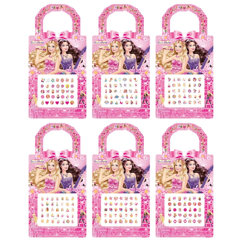 6Pcs Barbie Princess Nail Stickers Per Bambini Cartoon Kawaii Tearable Finger Stickers Toy Anime Girls Handmade Sticker Patch Gifts