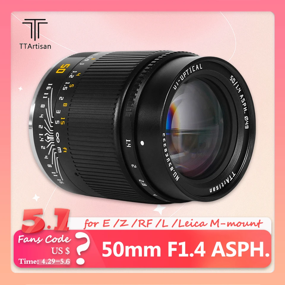 

TTArtisan Full Frame 50mm F1.4 ASPH. Camera Lens for Photography with Sony E Nikon Z Canon RF Sigma L Mount A7RIII R5 R6 Z6 Z7