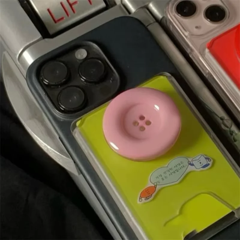 Colorful Button Phone Grip and Stand - Cute Foldable Ring Holder in Solid Colors
