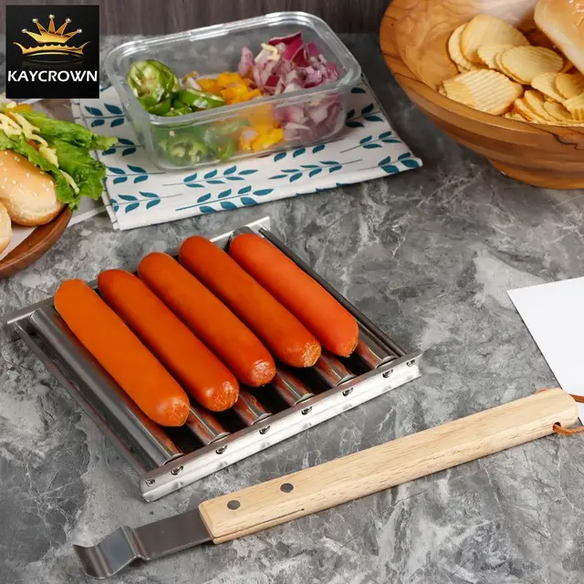 Bbq Grill Tálca Kosár Hot Dog Henger Rozsdamentes Acél Kolbászhenger -Állvány Fogantyúval, Szerszámok Piknik Griller - Image 5