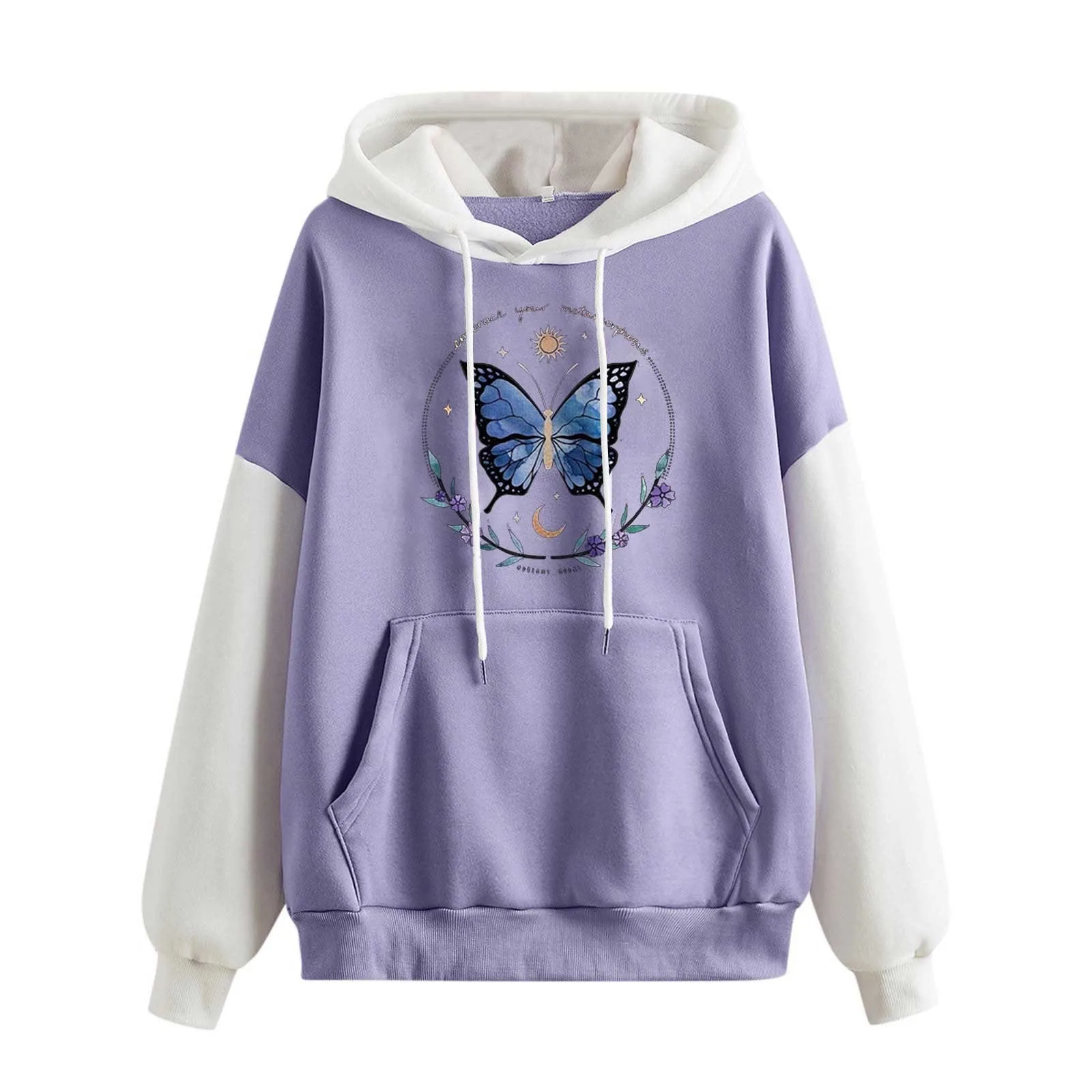 

Women's Long Sleeve Everyday Print Sweatshirt Long Sweatshirt Hooded Drawstring Sweatshirt Print Ladies Heavy Sweatshirts