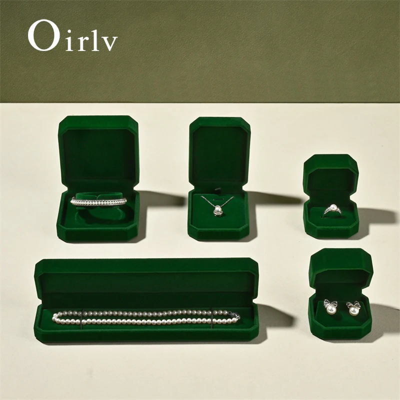 Luxurious Gemstone Green Velvet Jewelry Box Set – High-Quality Organizer for Rings, Earrings, Bracelets, and Necklaces