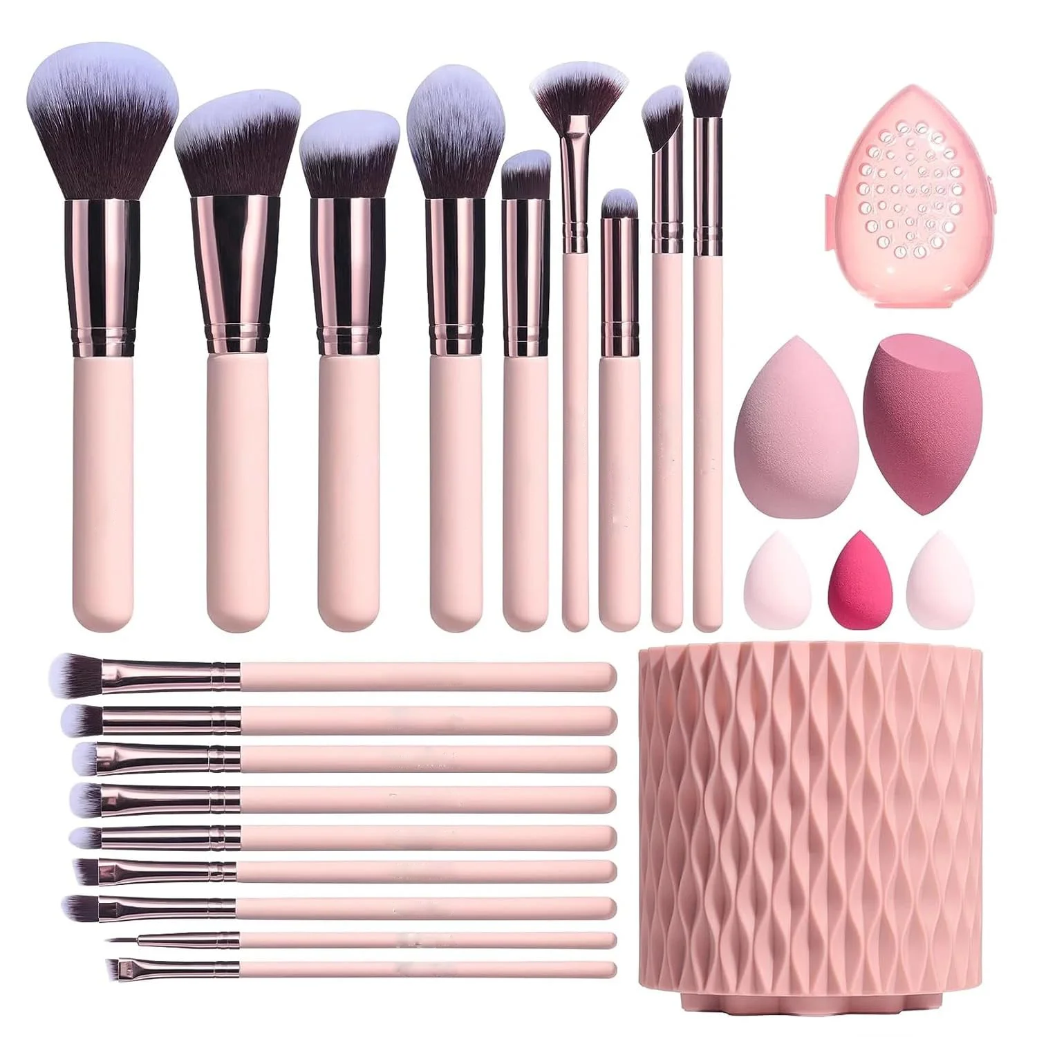 

Makeup Brushes Premium Synthetic Foundation Powder Concealers Eye Shadows 18 Pcs Brush Set with 5 sponge & Holder Sponge Case