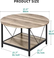 Round Coffee Table,Rustic Wood Coffee Tables for Living Room with Storage Shelf, Modern Farmhouse Circle Coffee Table 2