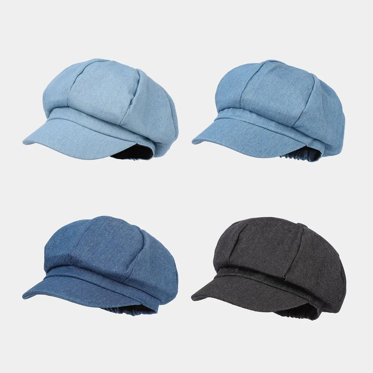 

Street Fashion Women Denim Hat Plain Color Elastic Octagonal Cap Autumn Winter Newsboy Beret Outdoor Sunproof Flat Caps