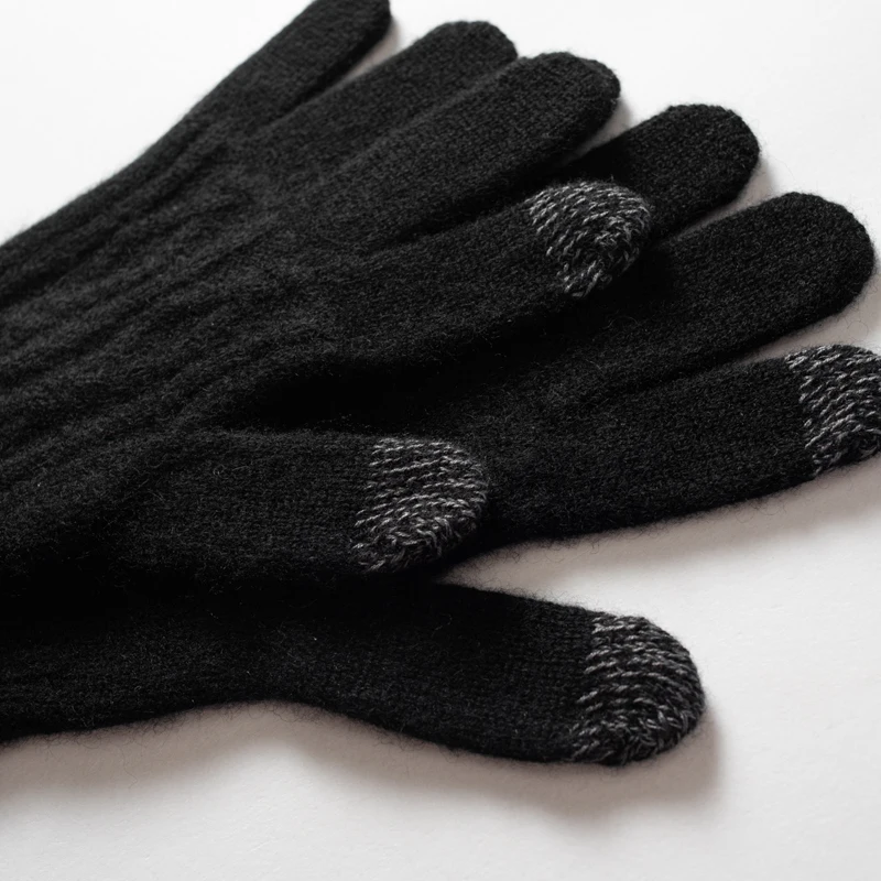 Winter High-Quality 100% Cashmere Knit Touch Screen Gloves Women Soft Warm Stretch Guantes Solid Color Casual Full Finger Guante