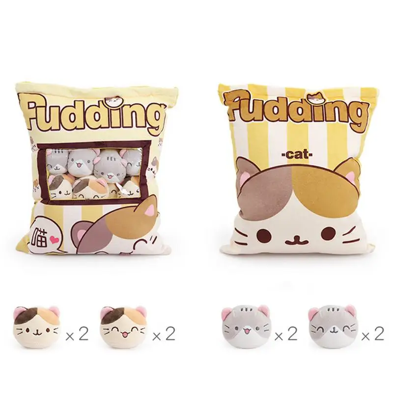 Cute Cat Snack Pillow Pudding Plushie Animal Plush Doll Removable Set for Kids girl