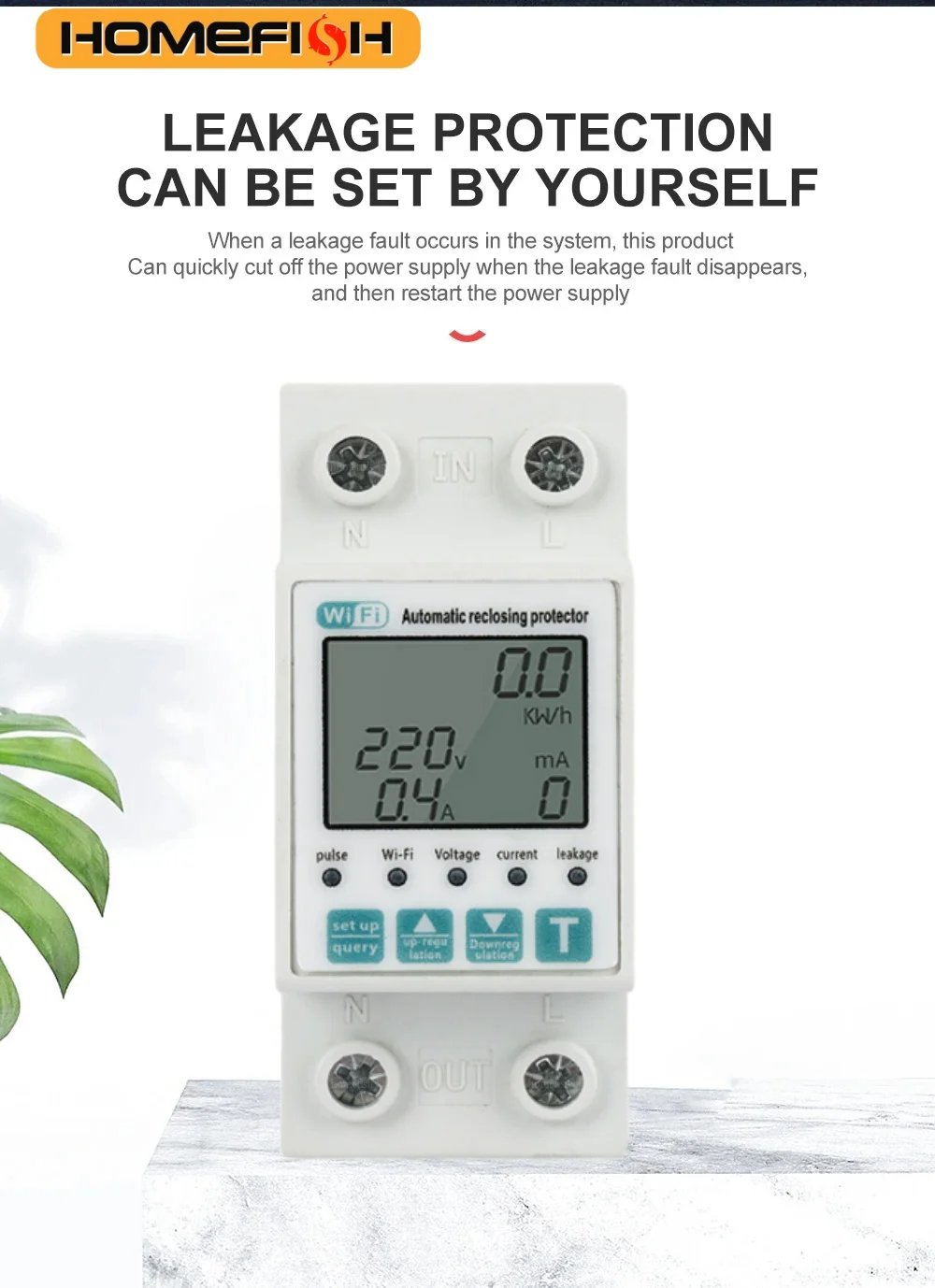 Circuit Breaker Reclosable smartlife TUYA WIFI 63A 110V 220V Energy Meter Metering Timer with voltage current leakage protection