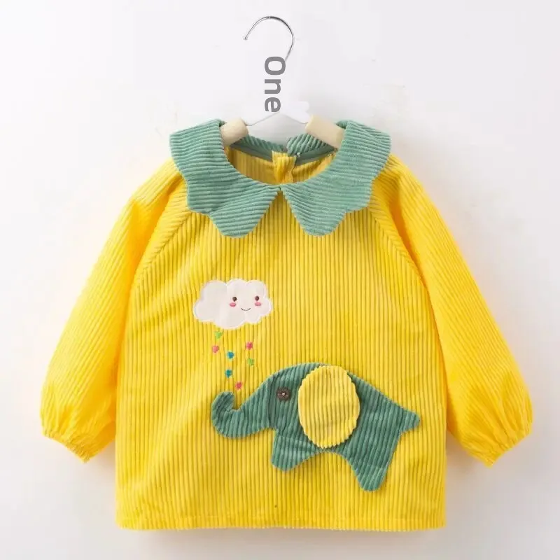 Children's Long Sleeve Crystal Velvet Apron Feeding Smock Boys Girls Eating Bibs Waterproof Dustproof Autumn Winter Baby Clothes