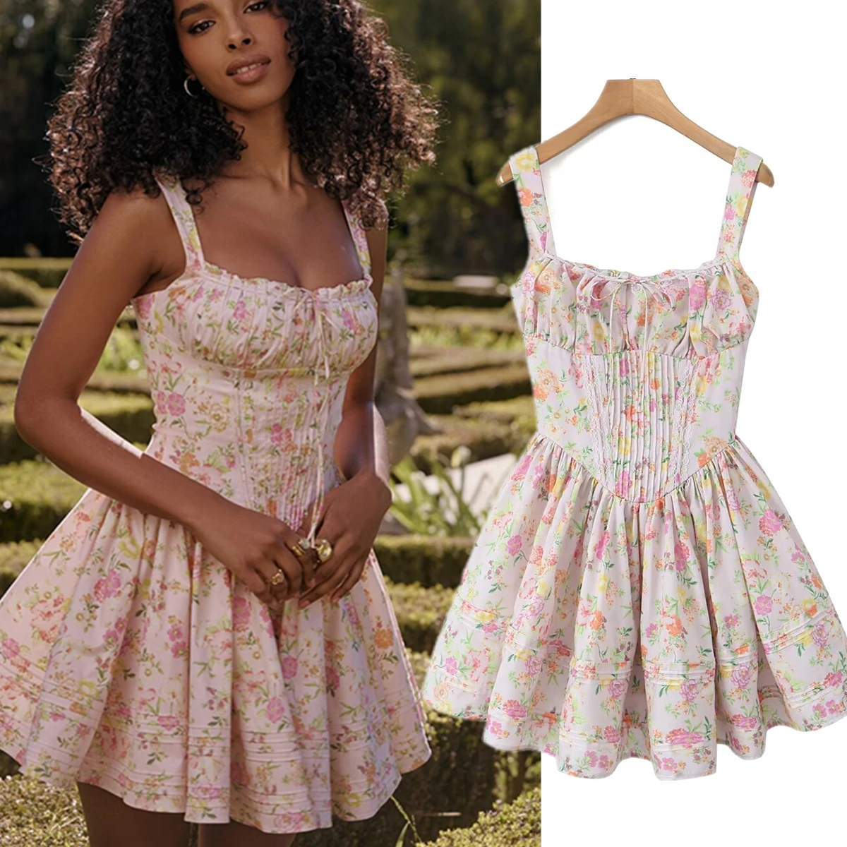 Withered French Vintage Embroidered  Dress Women Flower Mini Summer Sleeveless Dress Slim Fit Sheath Party