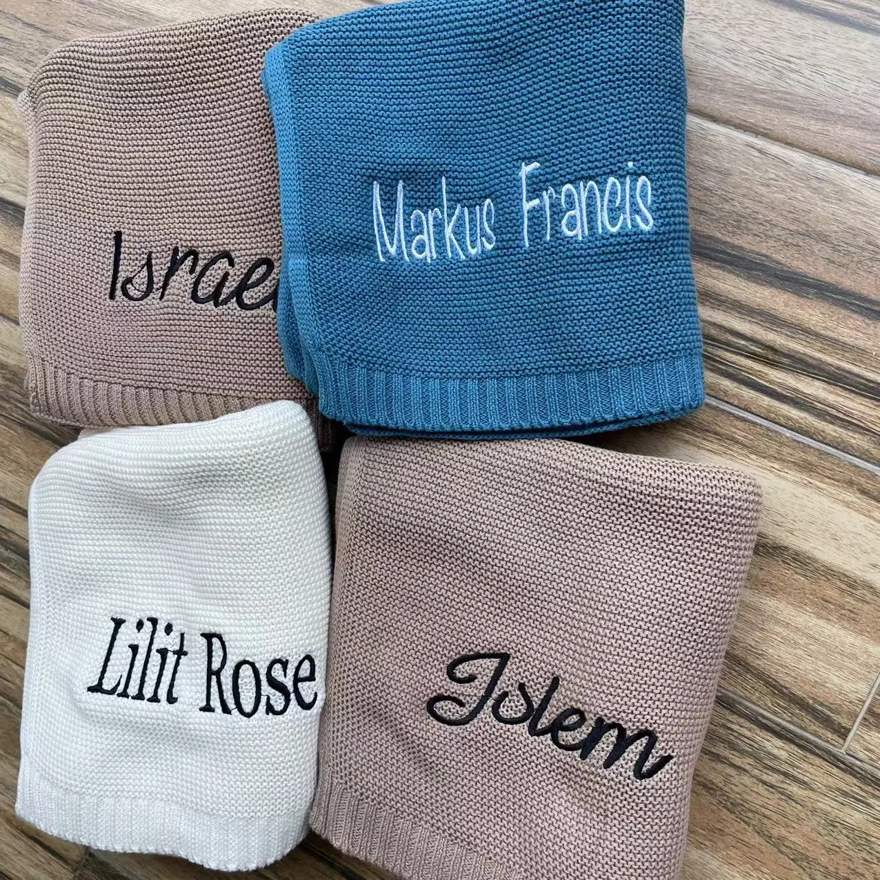 Name Knitted Blanket Baby's Embroidered Name Nursery Stroller Blanket Personalized Newborn Boys Girls Baby Shower Gifts