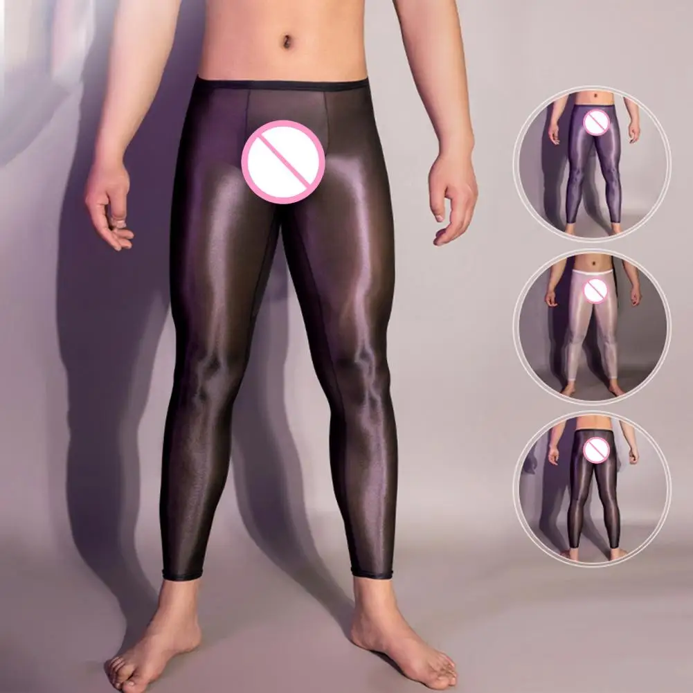 Men Leggings Ultrathin Stretchy Shiny Ice Silky Leggings Sexy See-through Oil Glossy Comfort Skinny Pants for A Stylish men leggings