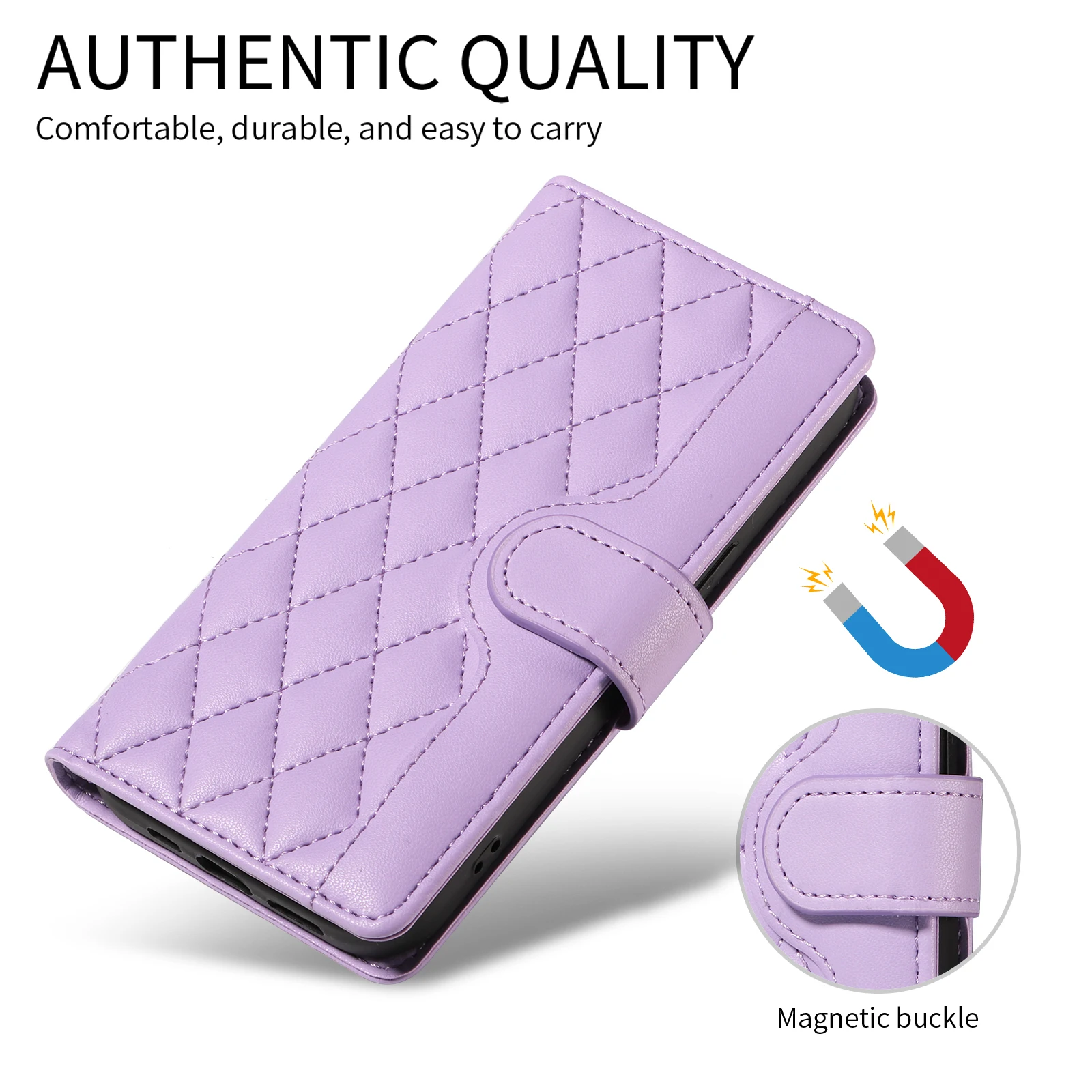 Leather Wallet Phone Case with Card Holder and Magnetic Closure