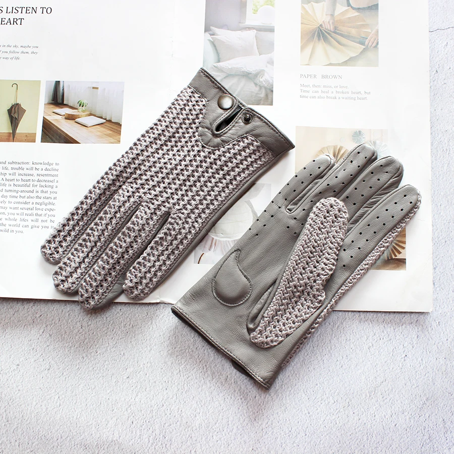 Goatskin Touch Screen Leather Gloves Women's Motorcycle Riding Unlined Four Seasons Thin Car Driving Full Finger Driver