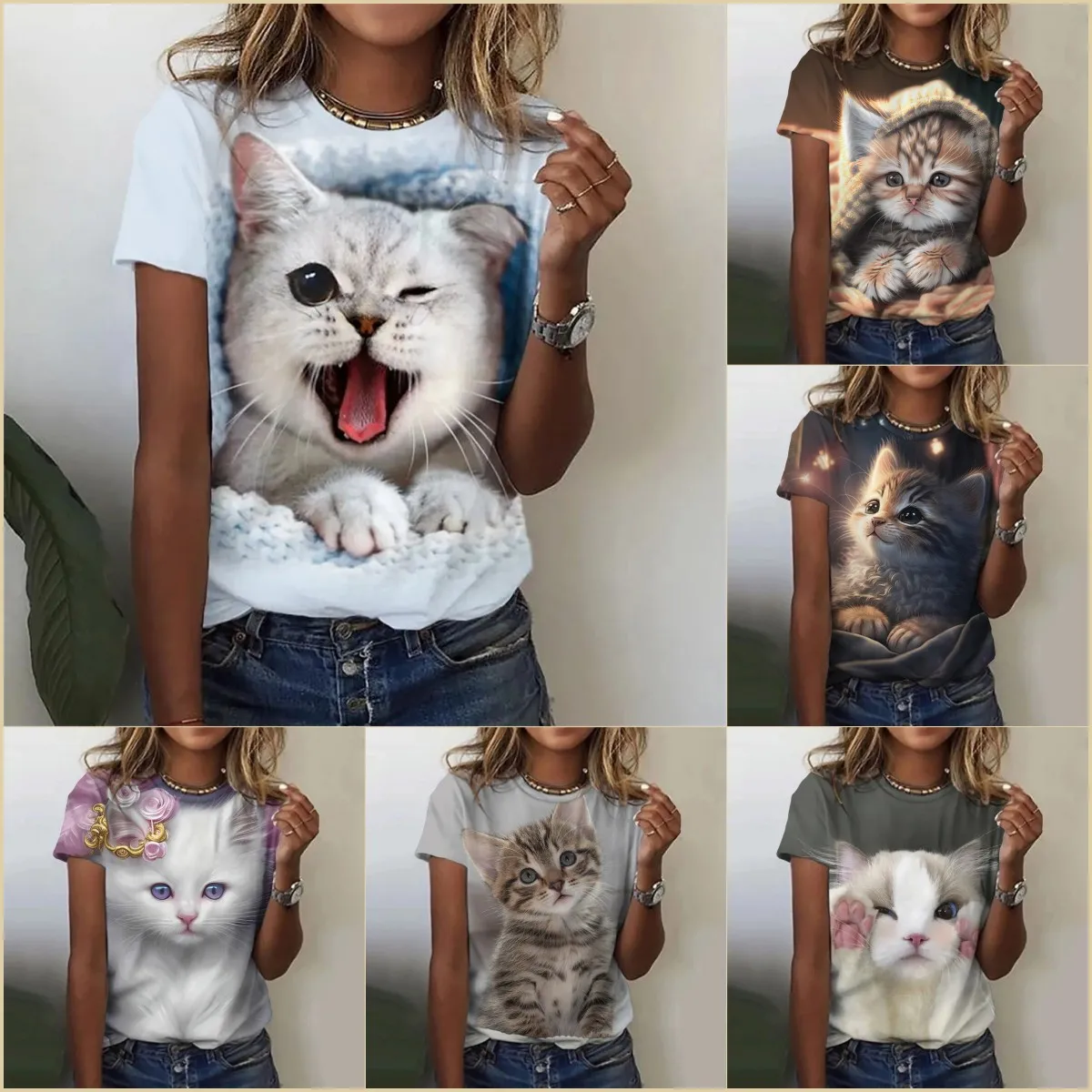 

Детская одежда, модная одежда с 3D принтом в виде кошек для девочек, топы с коротким рукавом, летняя футболка, Детские футболки, Детский костюм для детей старшего возраста