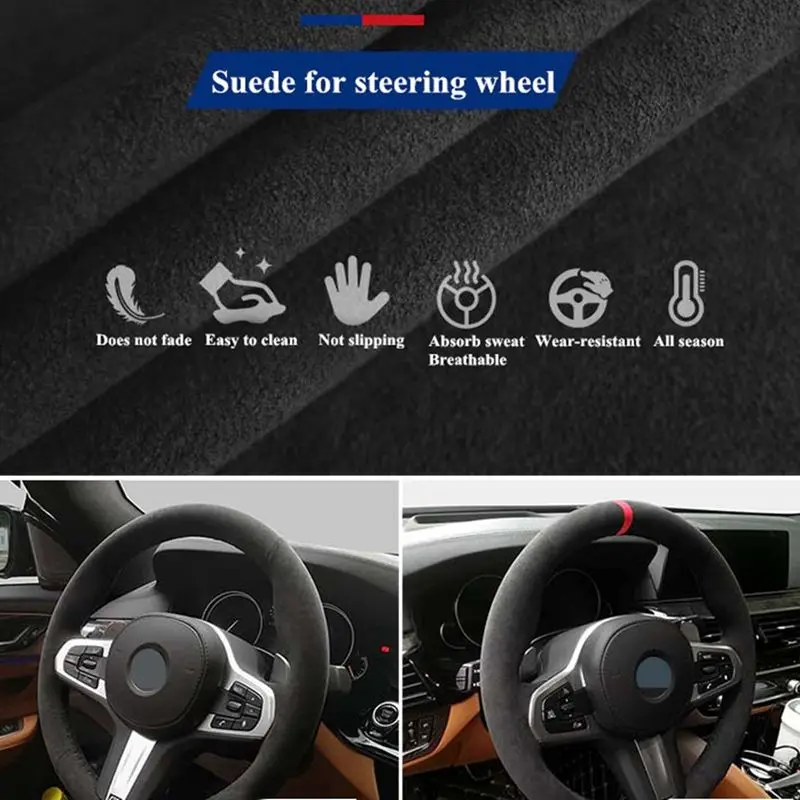 ZIVACATE Microfiber Leather Car Steering Wheel Cover Universal Anti-Slip Car Accessories For Men