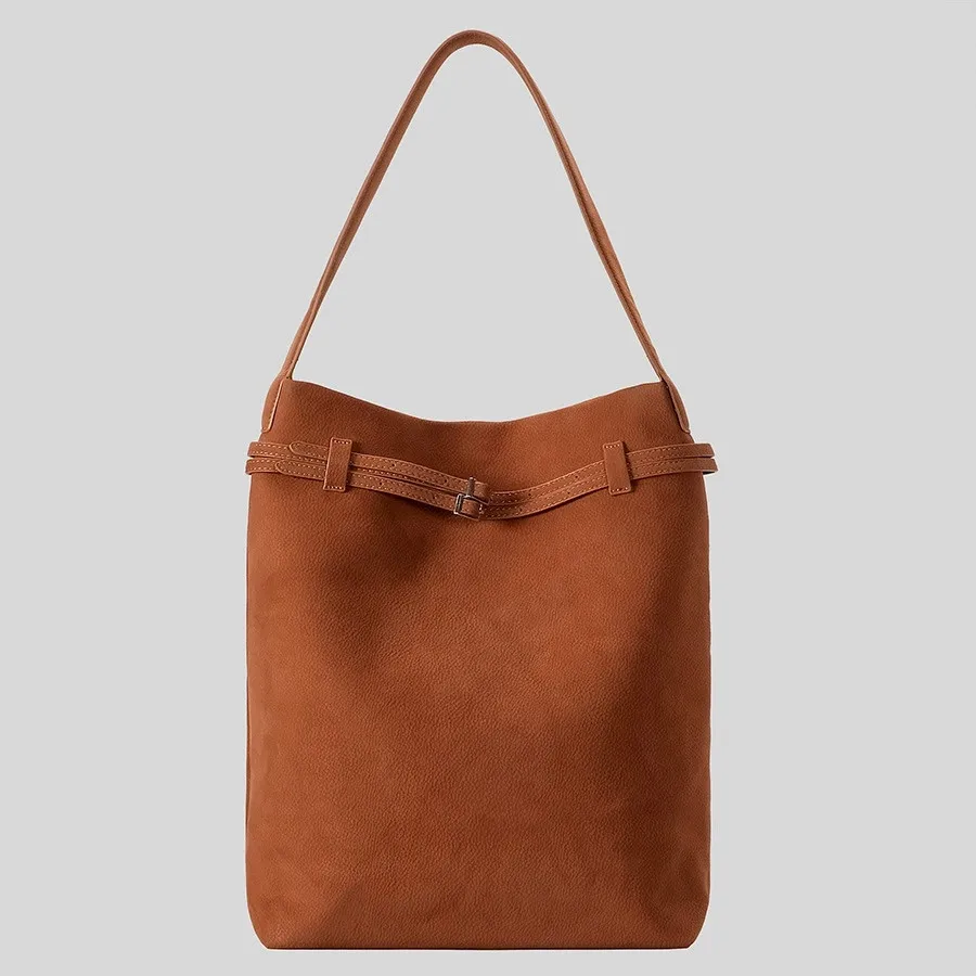 New Original Design Coffee Color Large Bucket Tote Winter Matte Suede  Leather Women Shoulder Bag Commuting Handbag