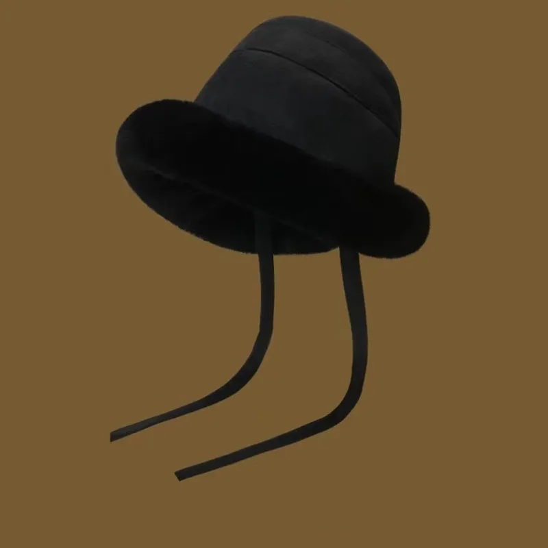 Winter Plush Bucket Hat for Women Windproof Warmth Ear Protection Thick Fisherman Cap Fluffy Fashion Versatile Outdoor Lady Hat