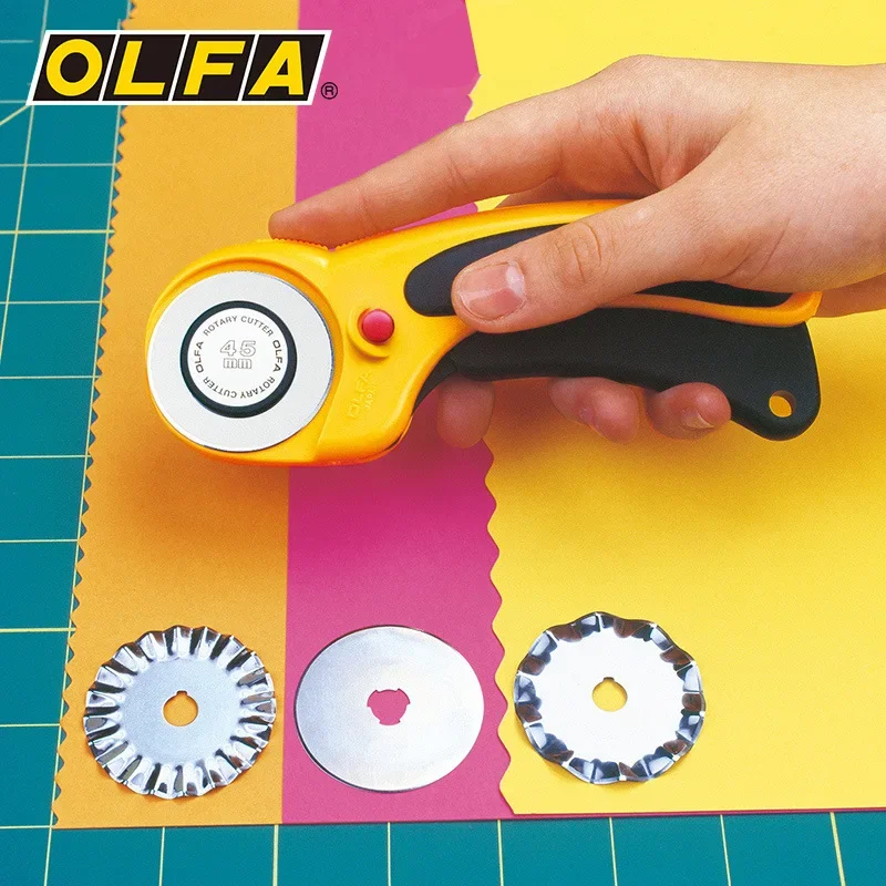 Original OLFA Safety Type Rotary Cutter Fabric Knife Patchwork Curved Line Anytime Cutting RTY Series from Japan
