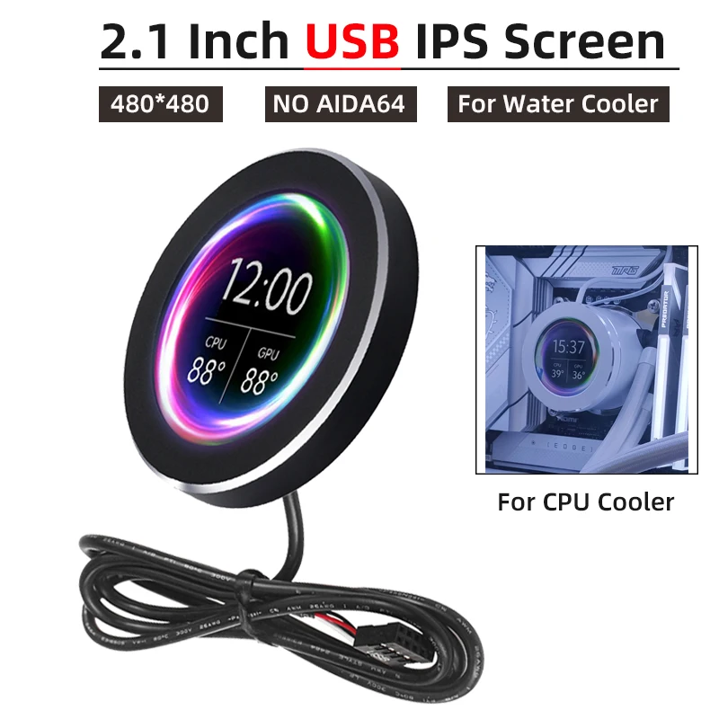 Display Usb para Refrigerador de Água Cpu Tela Secundária 480×480 Monitor Não Compatível com Hdmi no Aida64 21