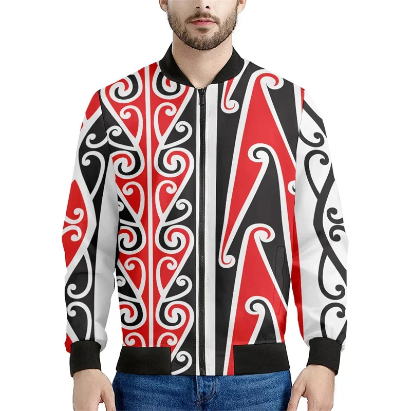 thumbnail image 1 of Chaqueta con cremallera maorí en blanco y negro para hombres y niños, sudadera de gran tamaño con estampado 3D, chaquetas bomber de manga larga para primavera y otoño, 1 of 5