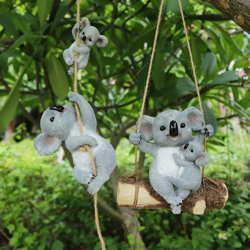 Funny Outdoor Sculpture Ornaments Décor Cute Swing Koala Bear Animal Garden Statue Best Indoor Outdoor Statues Yard Art Figurines for Patio Lawn House 