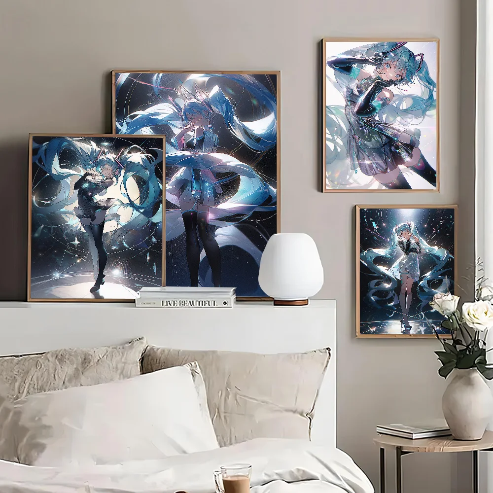 Anime H-Hatsunes M-MikU Poster Self-adhesive Art Poster Whitepaper Prints Posters Artwork Aesthetic Art Wall Painting